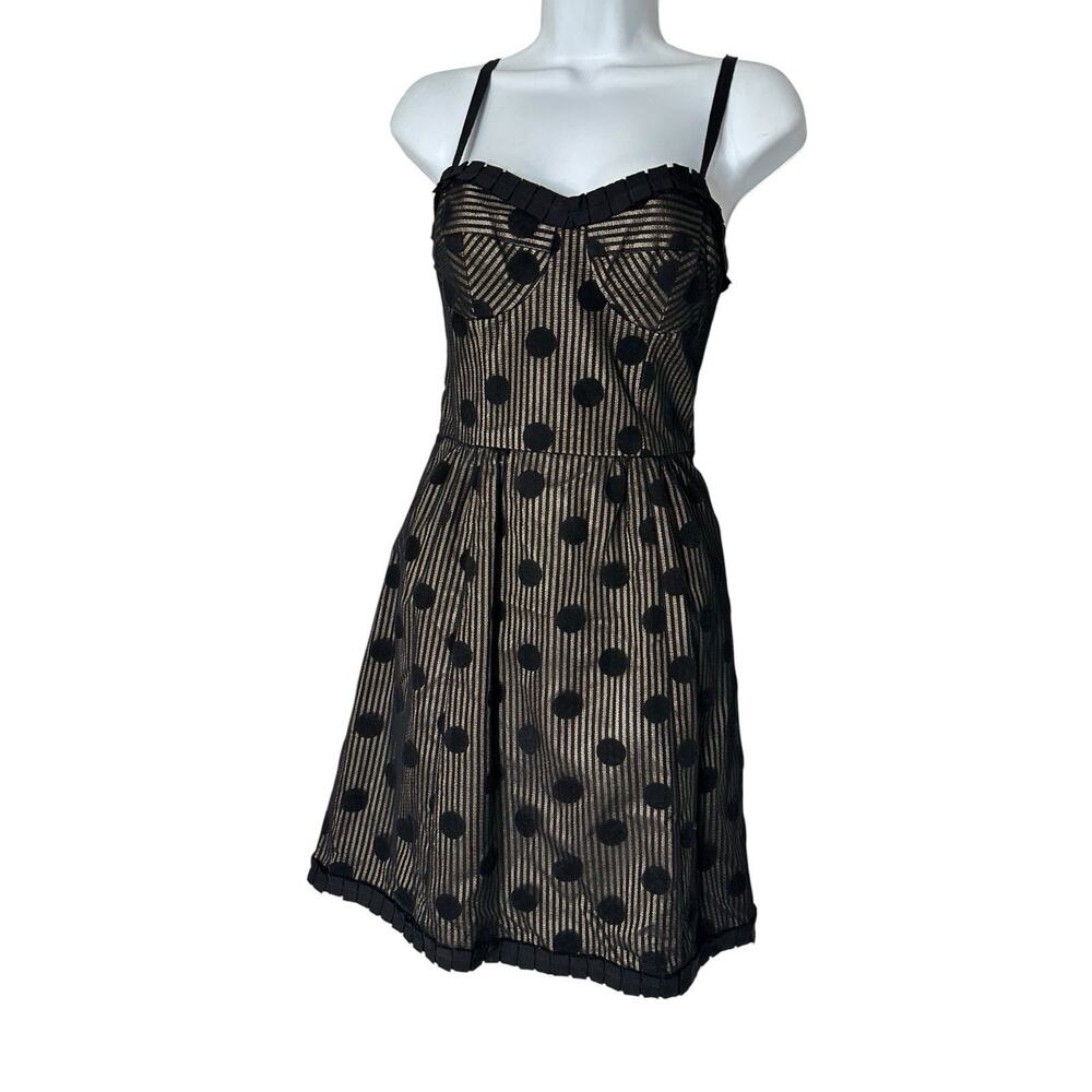 VTG Nanette Lepore Silk Polka Dot Dress Size 2 Black Sheer Stripe Cocktail Party - Picture 3 of 15